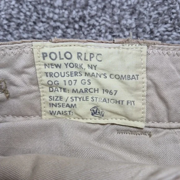 Vintage Polo Ralph Lauren RLPC OG-107 GS Combat Trousers Mens 32x30 Khaki